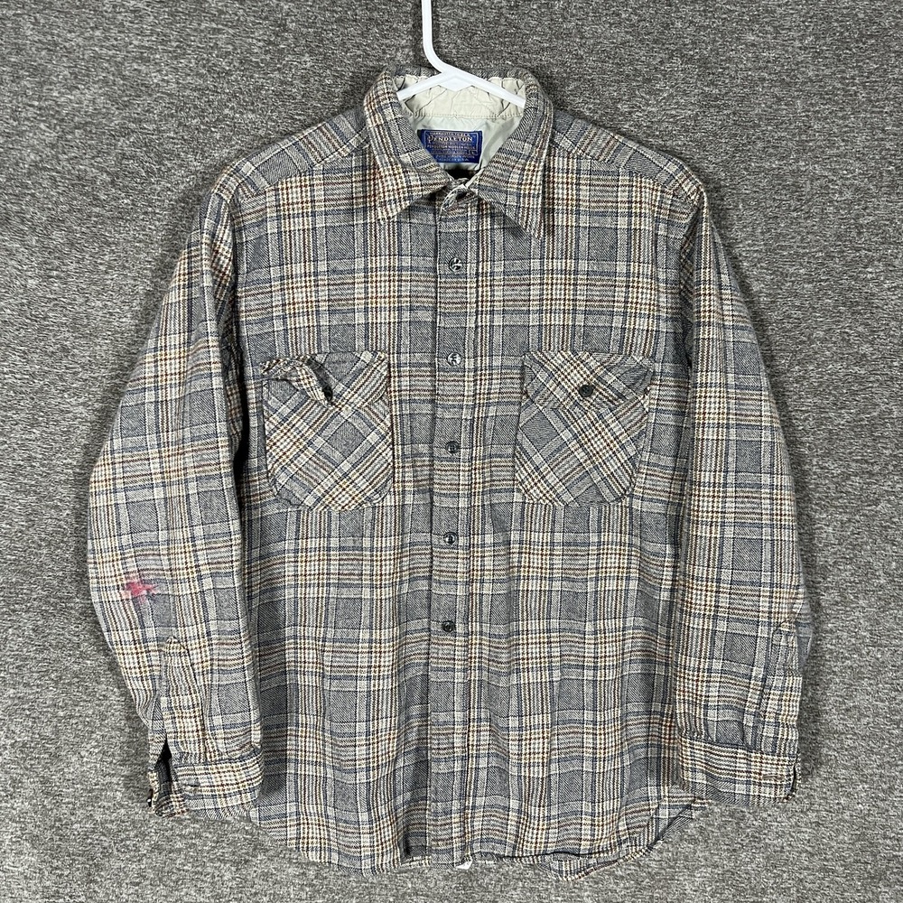 Vintage Pendleton Jacket‎ Mens Large (fits M) Gray Wool Plaid Shirt USA